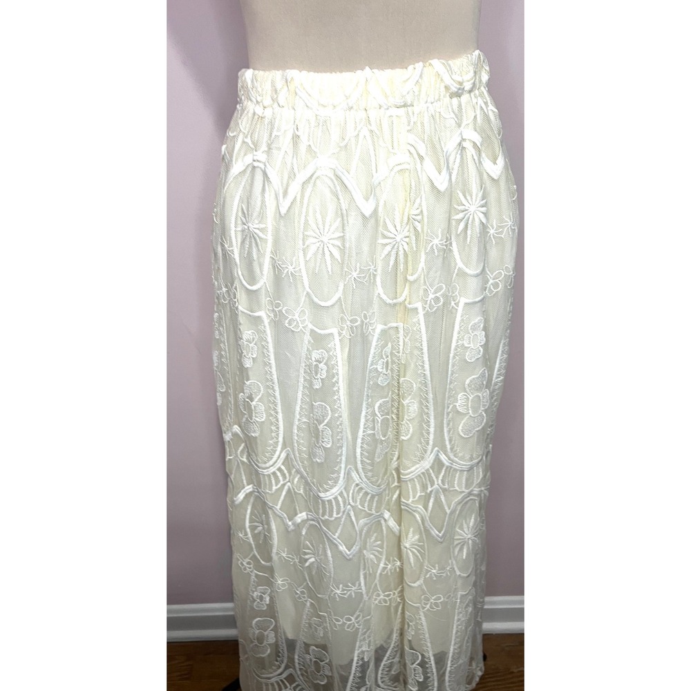 IRE Fashion Los Angeles Cream Lace Maxi Skirt XL Boho Cottagecore Lined